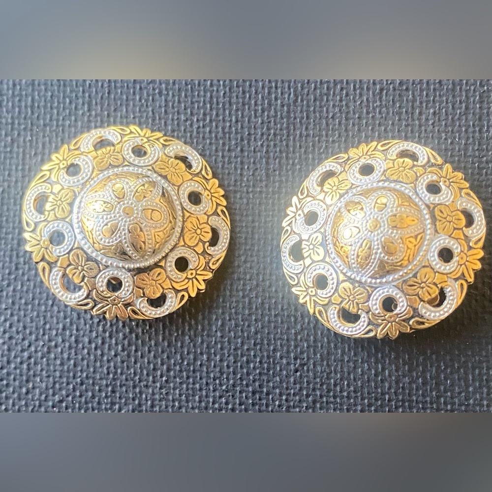 Damascene vintage Toledoware Dome Earrings clip on